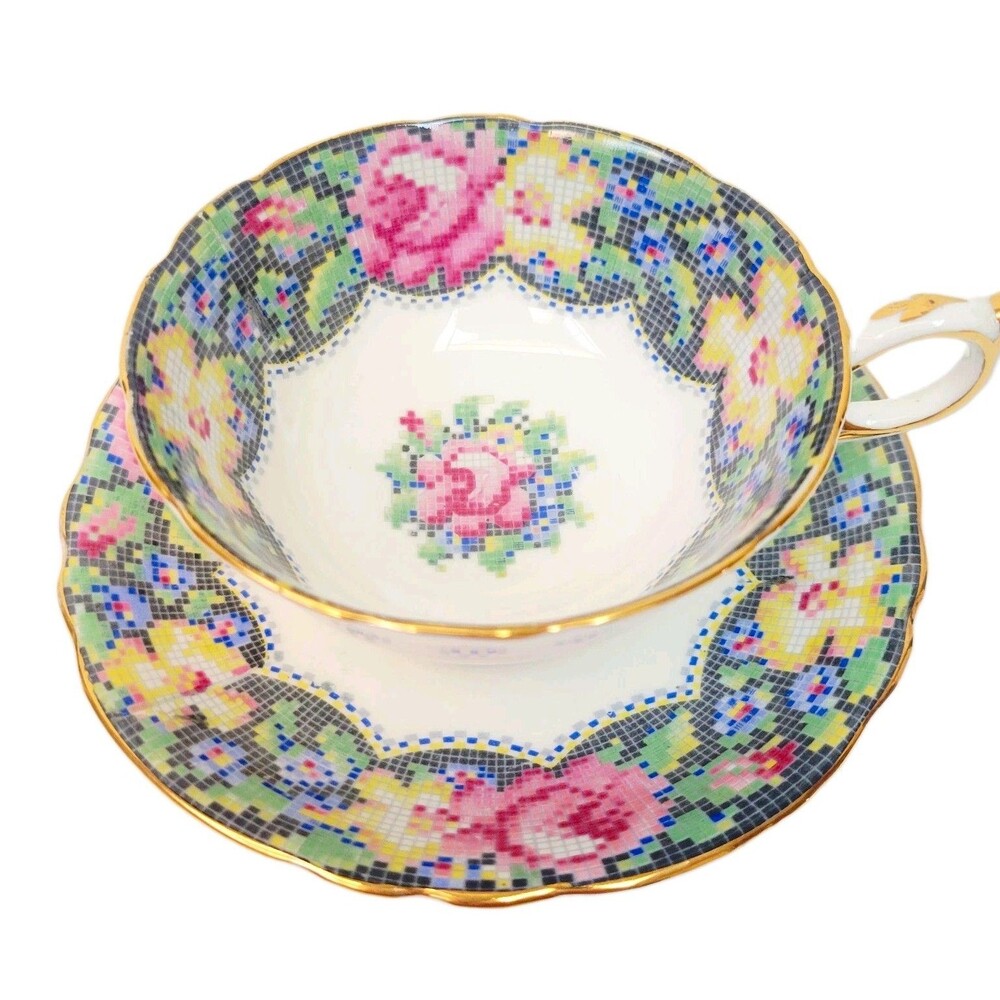 Paragon Gingham Rose Teacup & Saucer Double Warrant Fine Bone China England